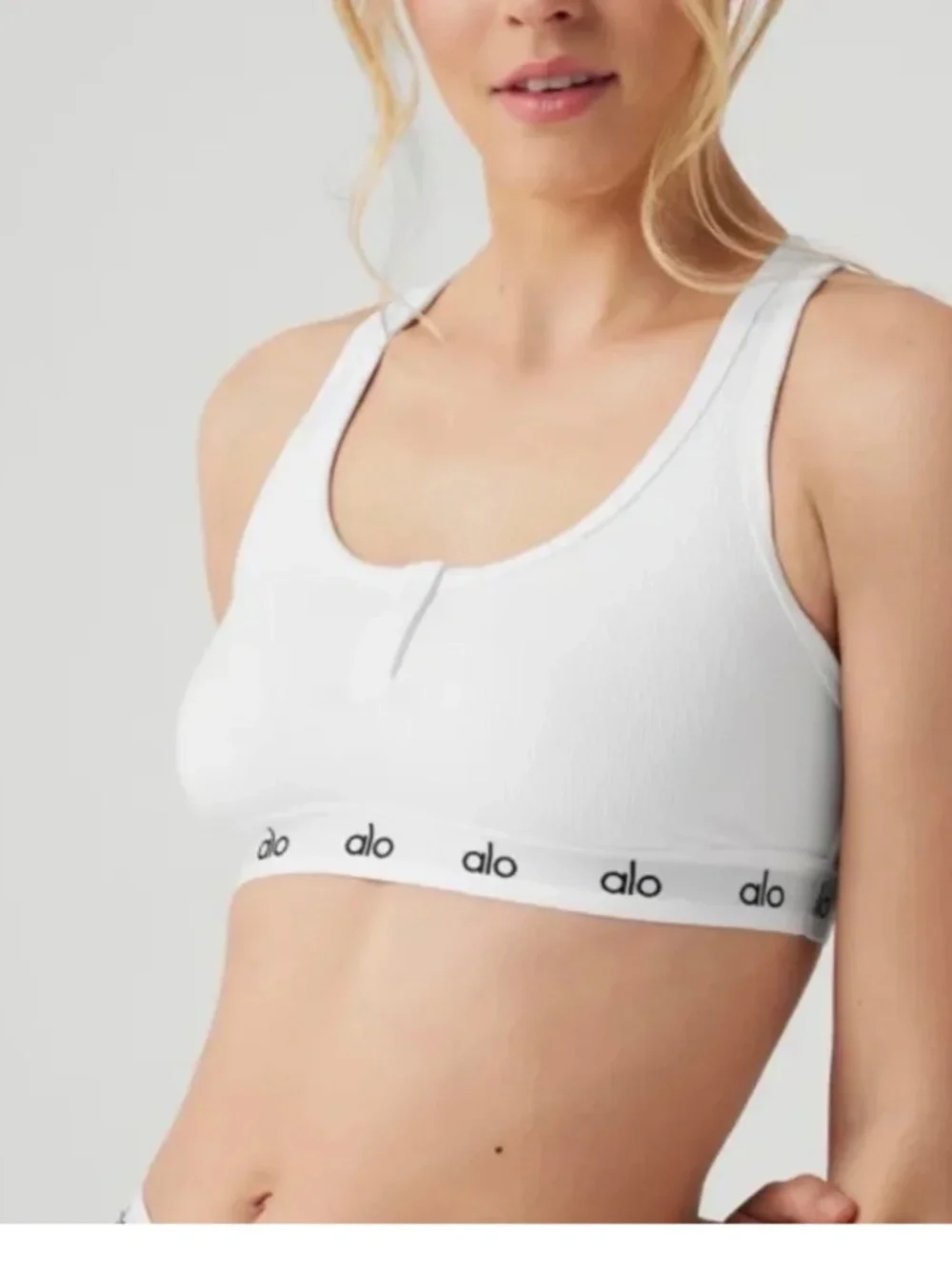 Alo Yoga Icon Ribbed Henley Bra in White